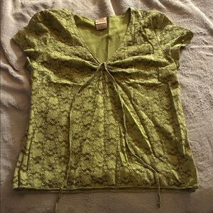 Faded Glory Olive Lace V-Neck Tee